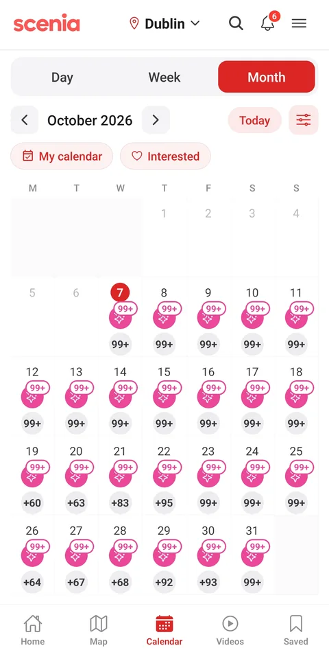 Calendar, month view, with events every day