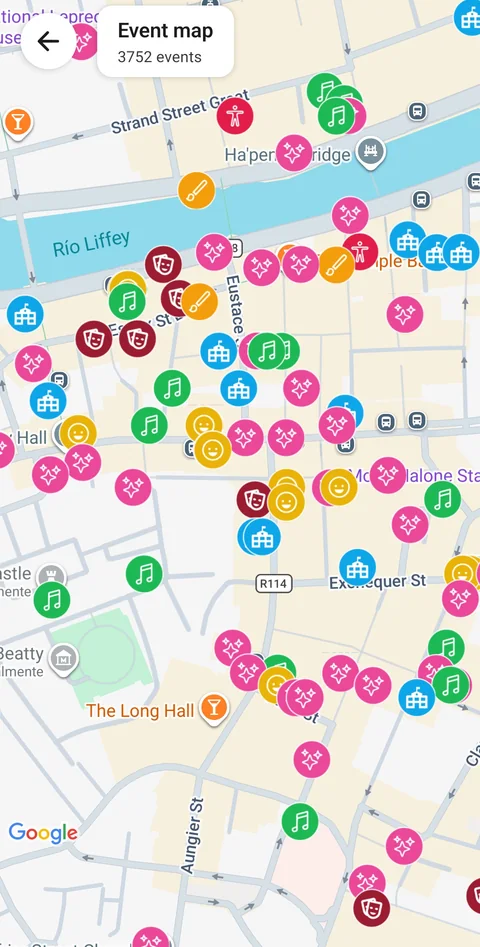 The event map in the app, around the Liffey