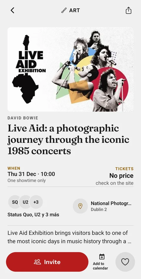 Art event page in the app