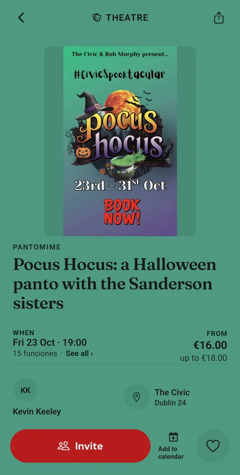 Theatre event page in the app
